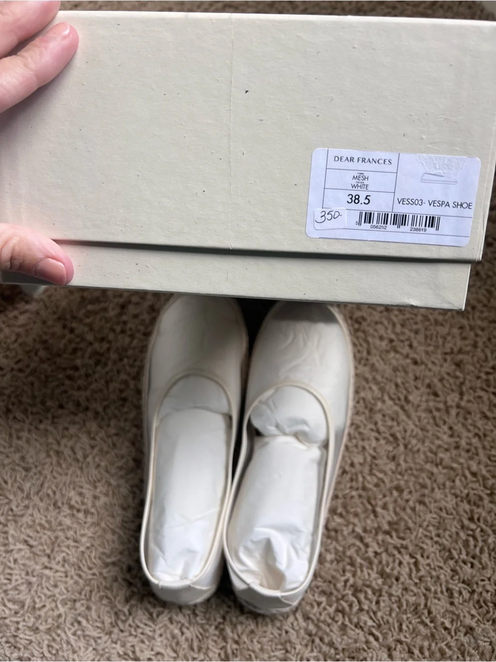 NIB Dear Frances Vespa Mesh Espadrille Flat in Off-White LeatherMesh Sz. 38.5